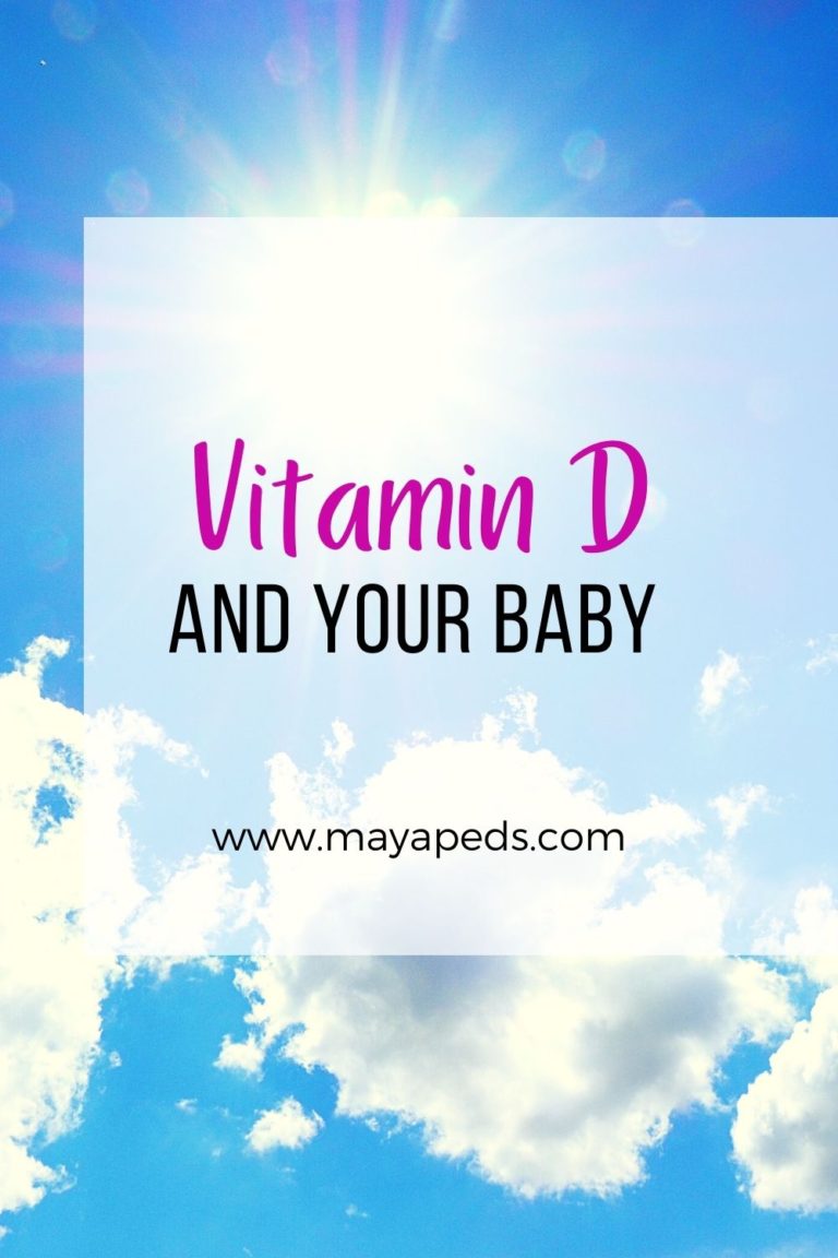 text: vitamin D and your baby. Text overlies image of sun shining through clouds.